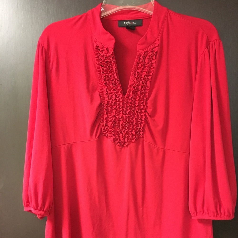 Red ruffle front top